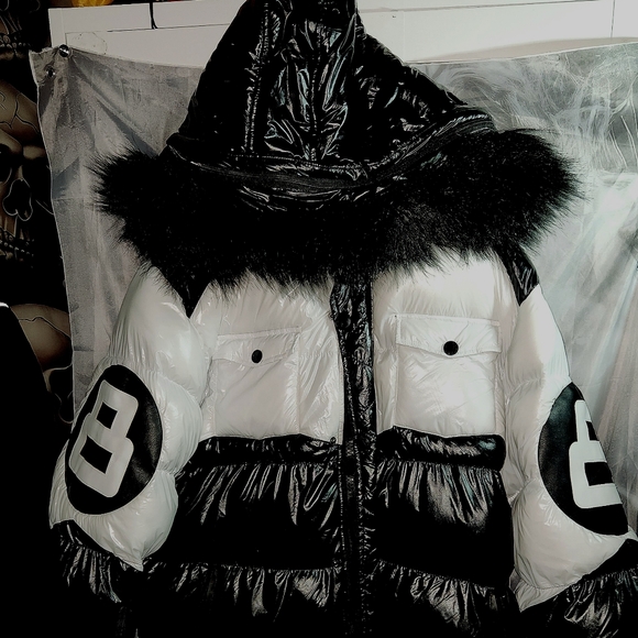 Rare Stylish Black and White Puffer Jacket with Removabe Hood & Fur Trim Mens 3x - Picture 16 of 16